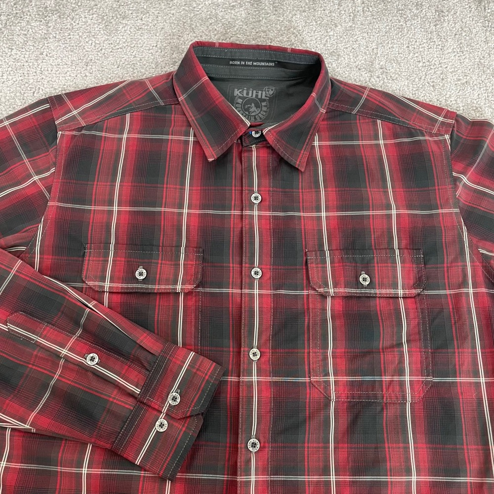 Kuhl Button Up Shirt Mens‎ Medium Eluxur Hiking Plaid Performance Red